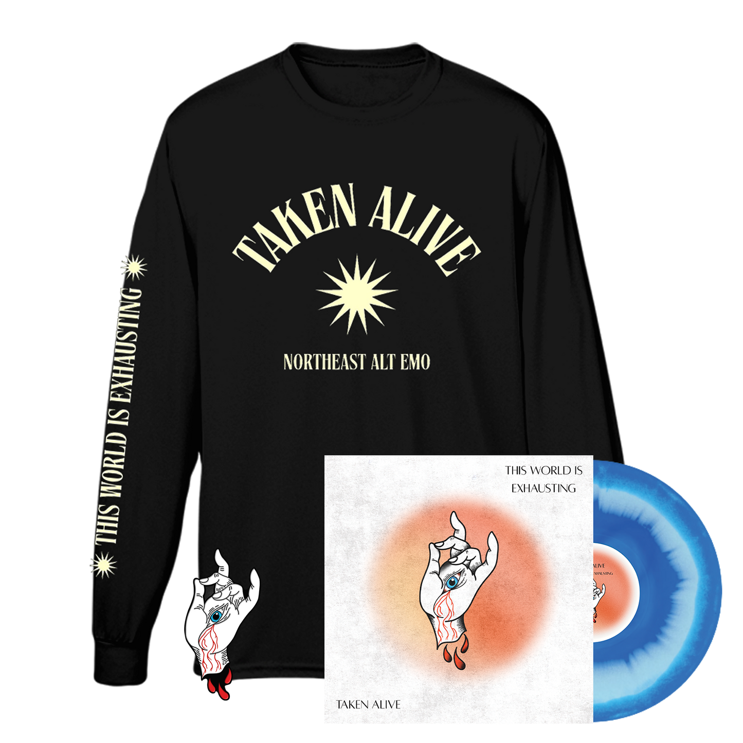Taken Alive "This World Is Exhausting" Vinyl- Blue Eye Burst (BUNDLE)